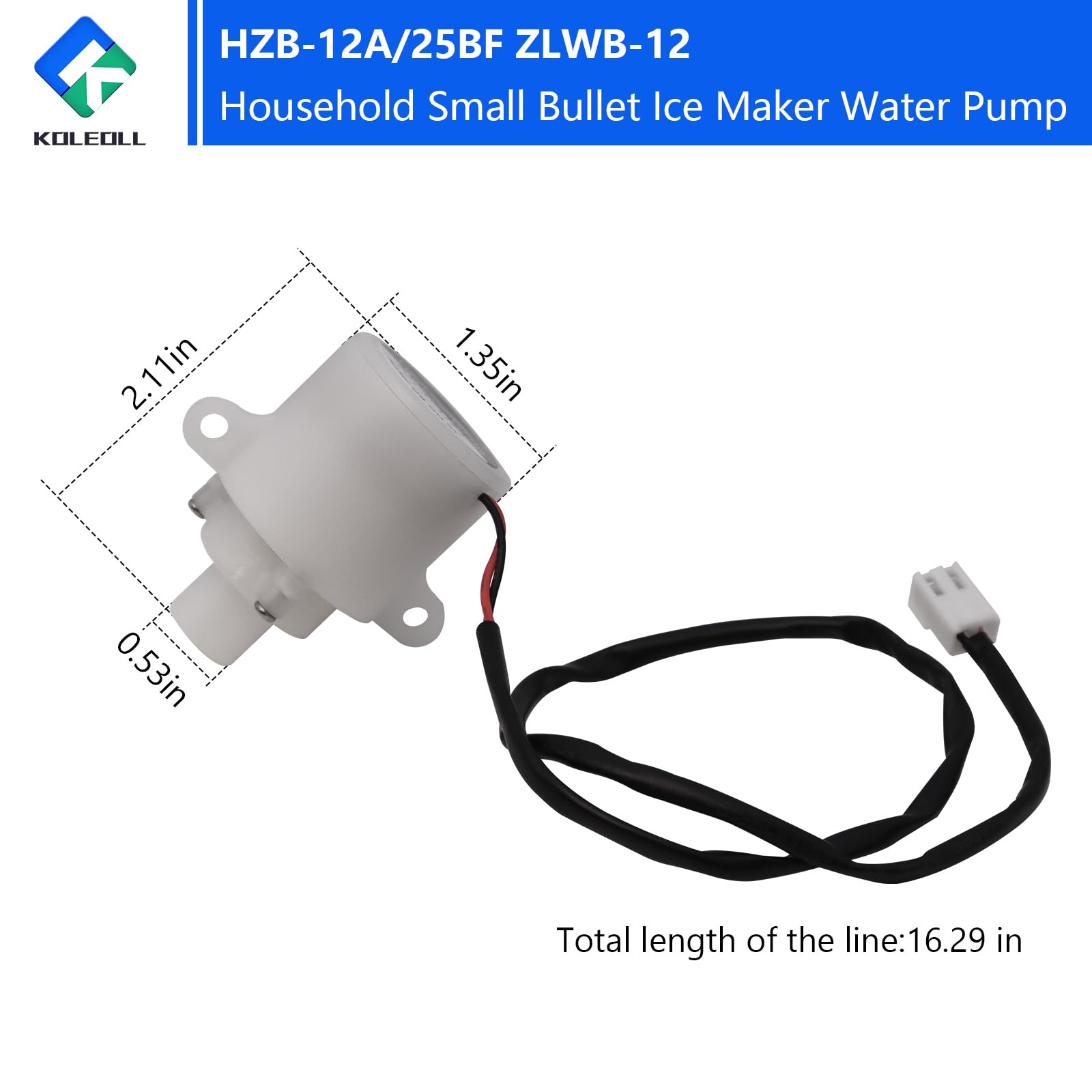 Hzb-12a/25bf Zlwb-12 Household Small Bullet Ice Maker Water Pump Fits For Hzb-13f, Hzb-20f, Hzb-20fa,Hzb-25bf,Hzb-50,Hzb-50a, Hzb-60, Hzb-80, Dc 12v 0.3a Ice Maker Machine on Fridge.com - View 2