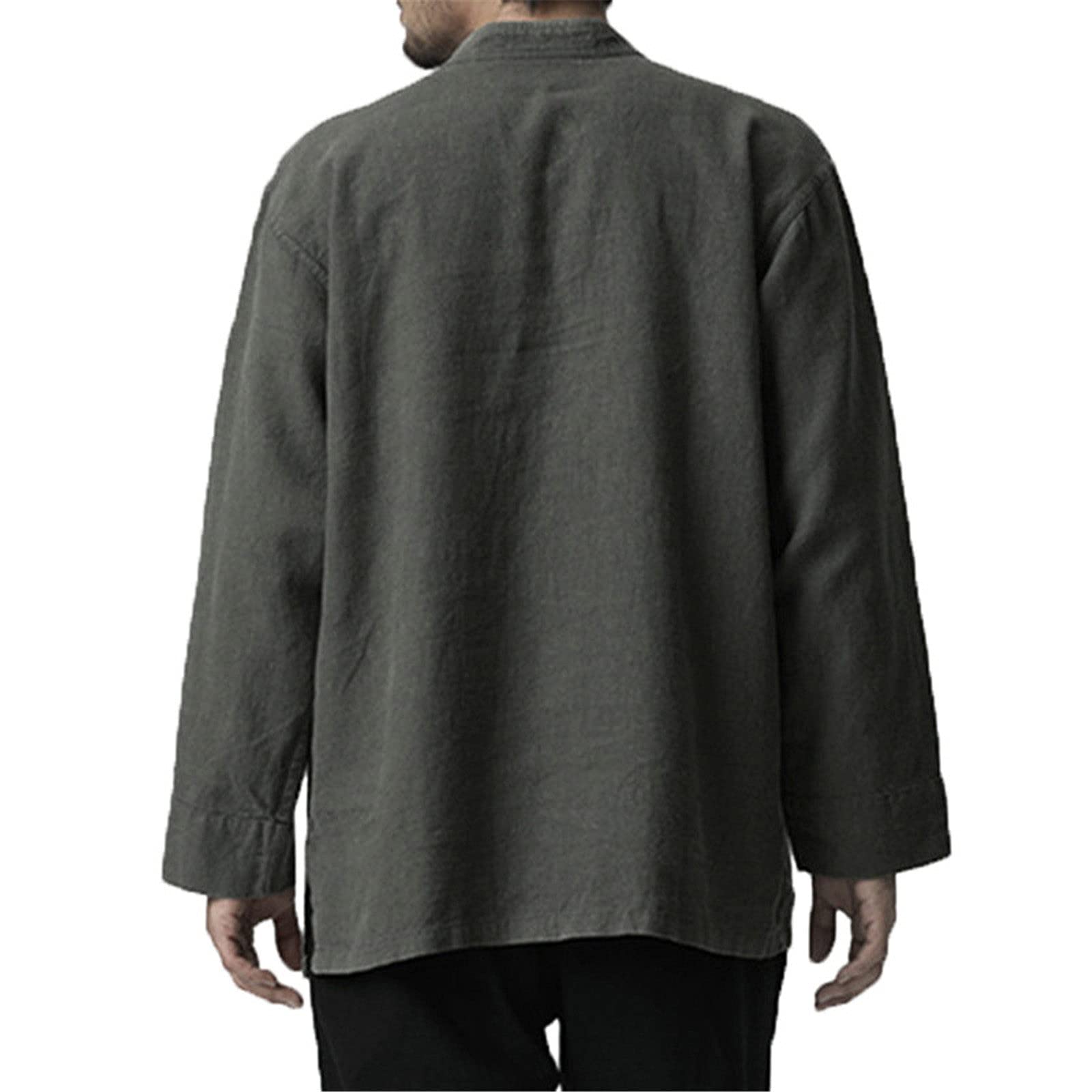 Magliette da uomo alla moda, con scollo a V, tasche sul petto con bottoni in stile retrò, Nero , XXL