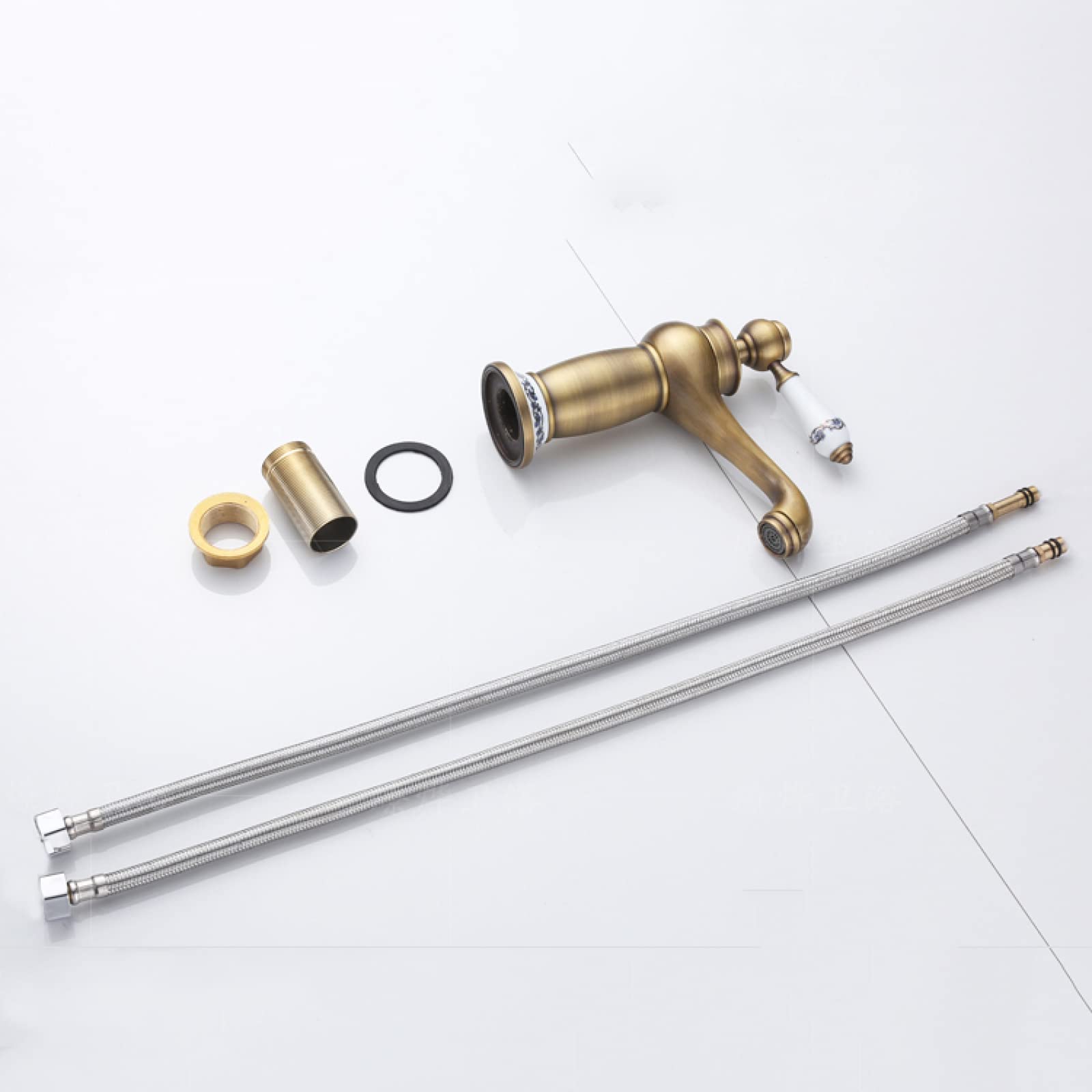 Rubinetto Lavabo Vintage Monocomando In Ottone Antico Per Bagno - Miscelatore Acqua Calda/Fredda