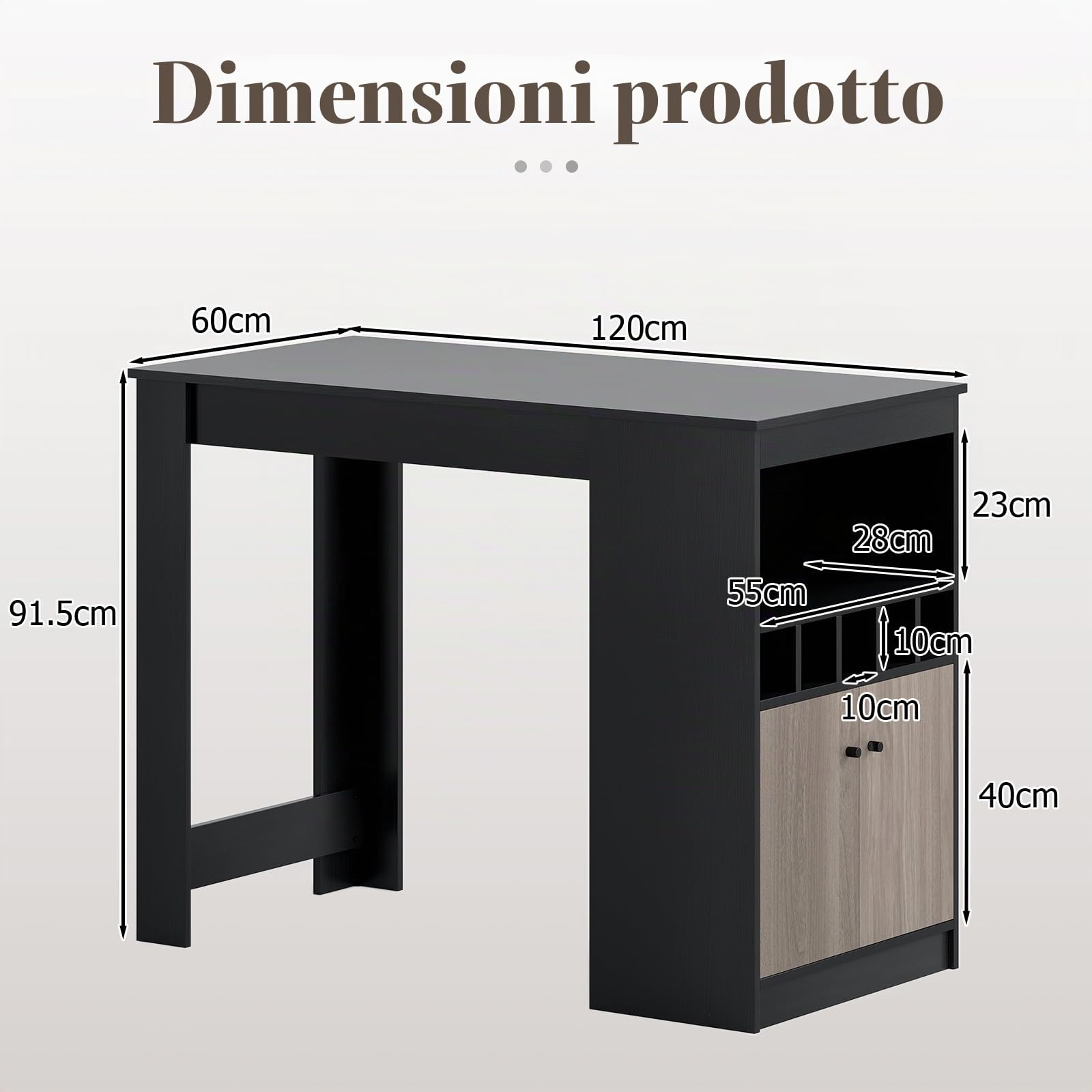 GIANTEX Bancone da Cucina e Bar Alto in Legno con Portabottiglie