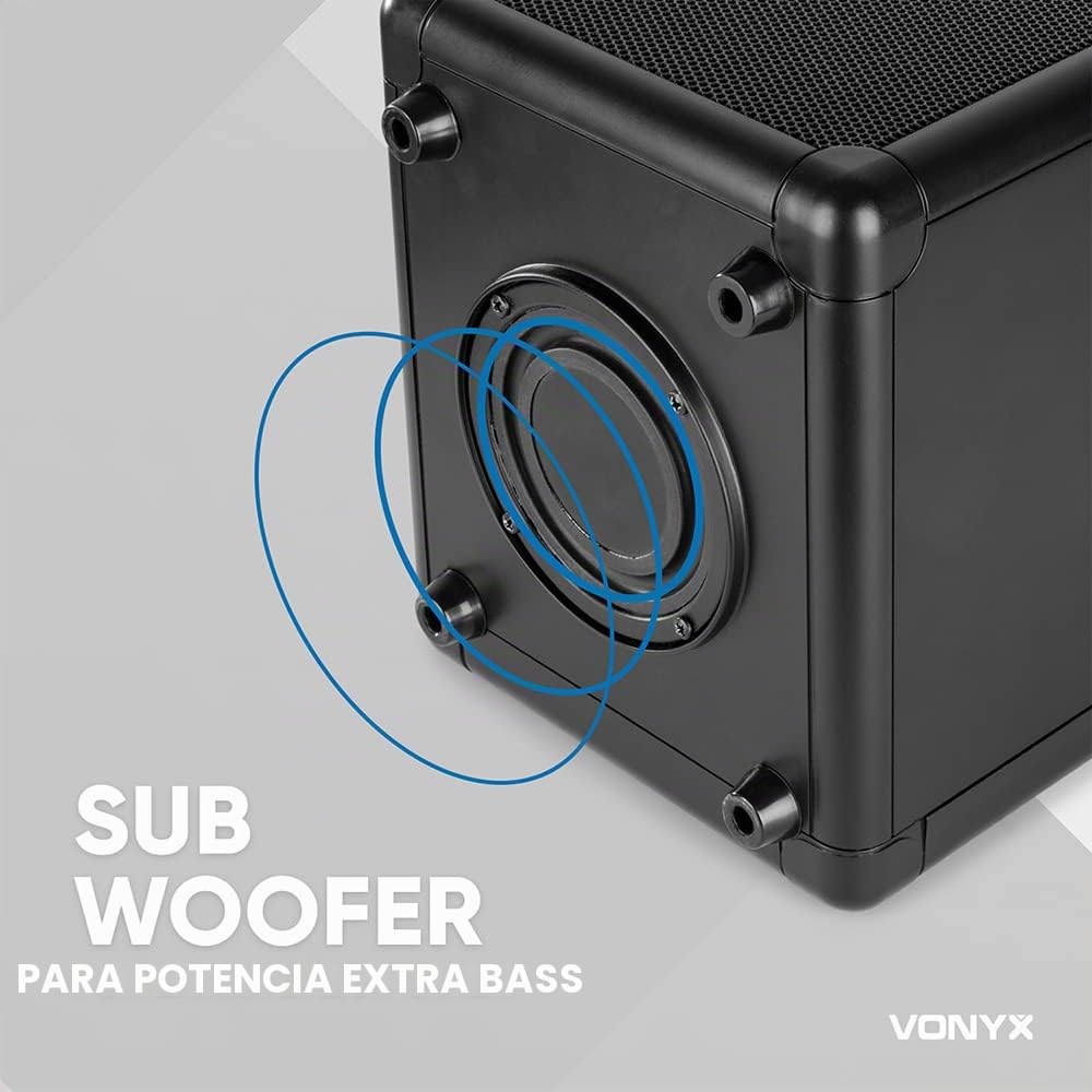 Vonyx SBS50B_Plus Altavoz portátil Set de Karaoke para Fiesta con micrófono y Efecto Eco, Bluetooth, Bola de Discoteca con Efectos de Luces LED y Efectos Luminosos Frontales - Negro