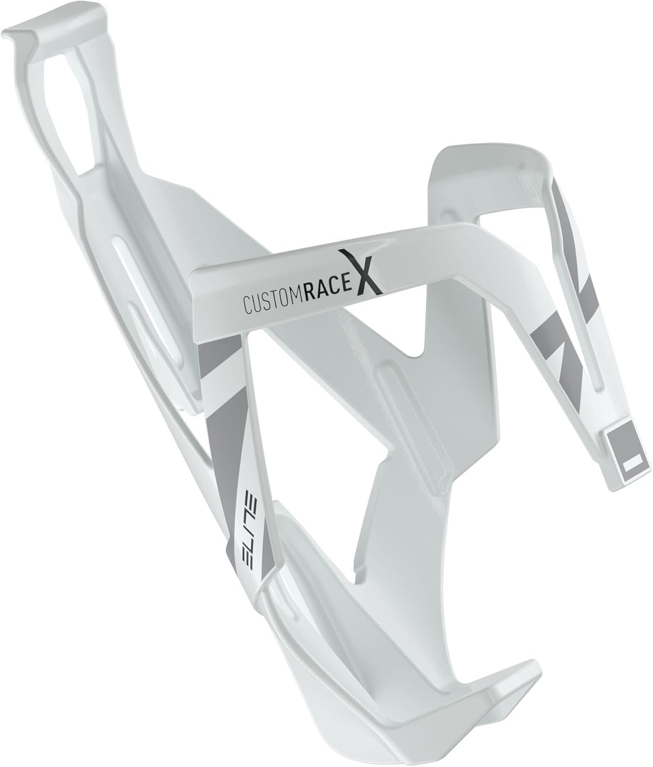 Elite Custom Race X Bottle Cage – White Glossy with Grey Graphic – Lightweight, Secure & Durable Bike Water Bottle Holder