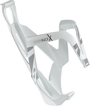 Elite Custom Race X Bottle Cage White Glossy with Grey Graphic Lightweight, Secure & Durable Bike Water Bottle Holder