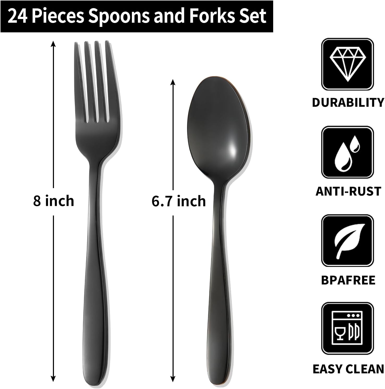 Bla Forks and Spoons Sierware Set, 24 Piece Stainl Steel Flatware