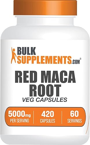 BulkSupplements. Com Cápsulas de Maca Roja  Suplemento de Maca, Maca Roja 5000 mg, Raíz de Maca Roja  Vegano y sin gluten, 7 cápsulas por porción,