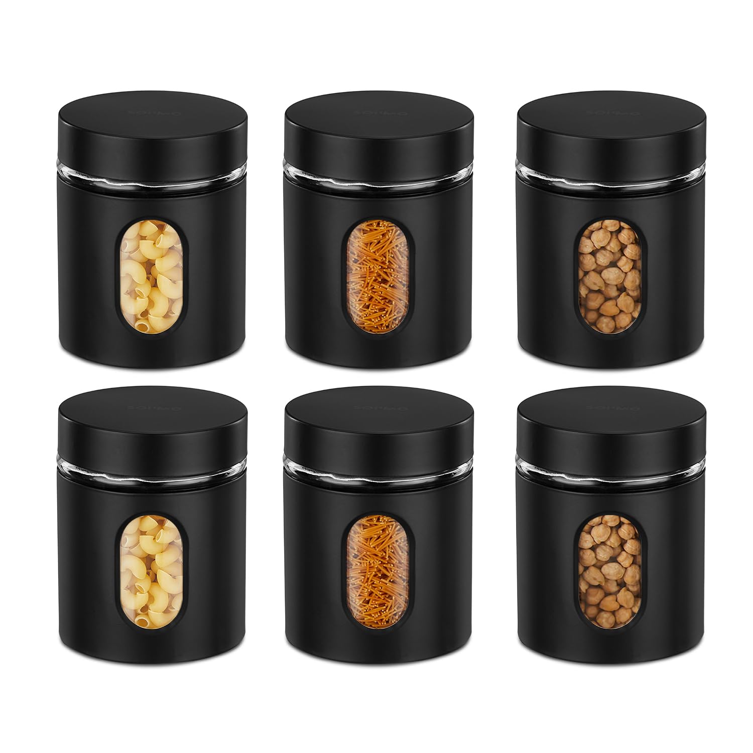 Amazon Brand - Solimo Oval Window Steel Jacketed Glass Jar | Multipurpose Kitchen Organizer with See-Through Window | 900 ml Set of 6 - Black (B0BSXDP141) Amazon Price History, Amazon Price Tracker