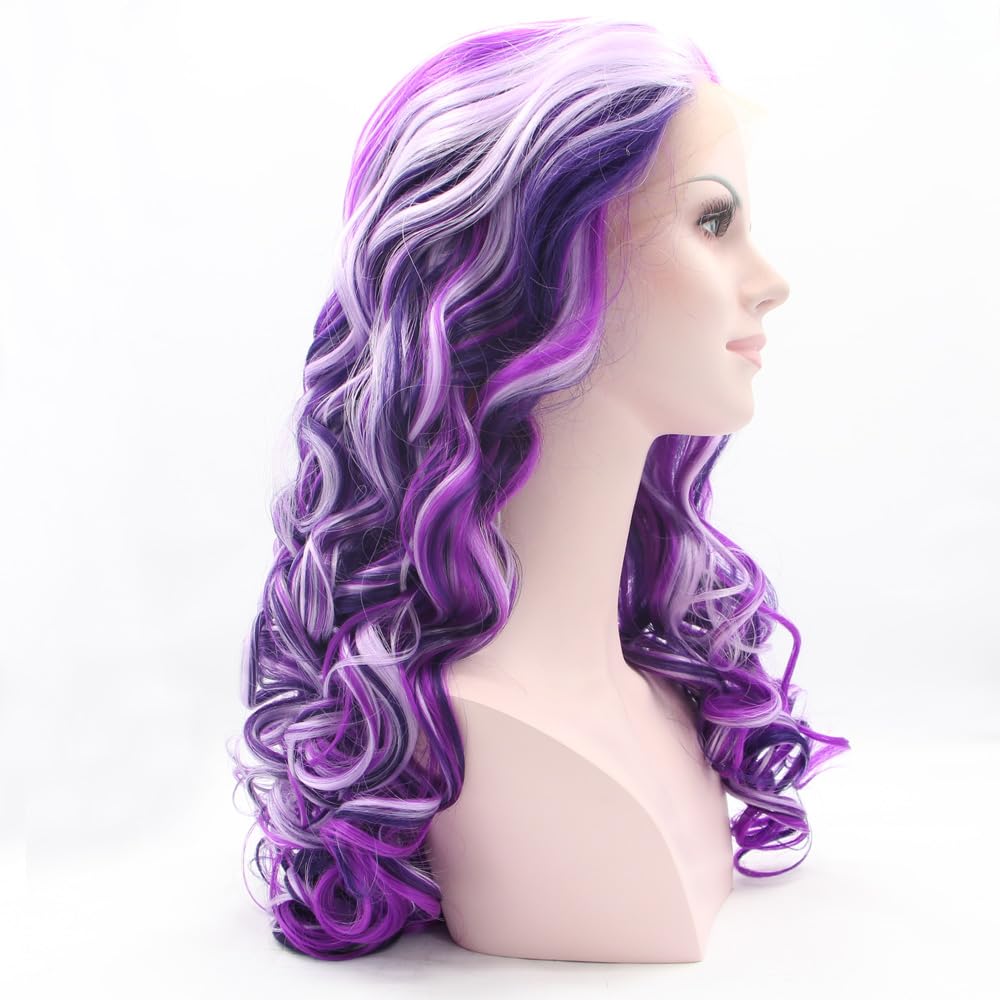 Xiweiya Wigs Piano Color Highlight Purple Hair Mixed Light Purple Dark Purple Synthetic Lace Front Wig 13x3 Lace Natural Hairline Heat Resistant Fiber for Fashion Women,Drag Queen Cosplay Wigs - Image 2