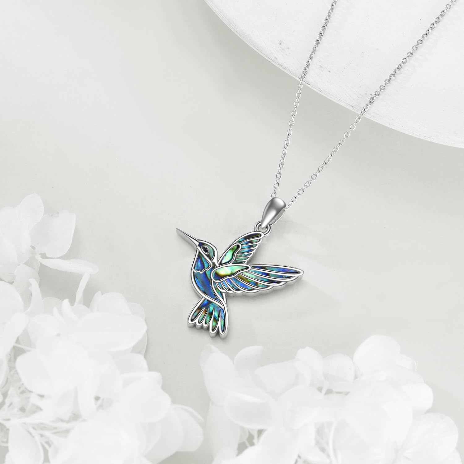 Hummingbird Necklaces 925 Sterling Silver Abalone Shell Humming Bird Pendant Necklace Hummingbird Jewelry Gifts for Women Men Hummingbirds Lovers - Image 3