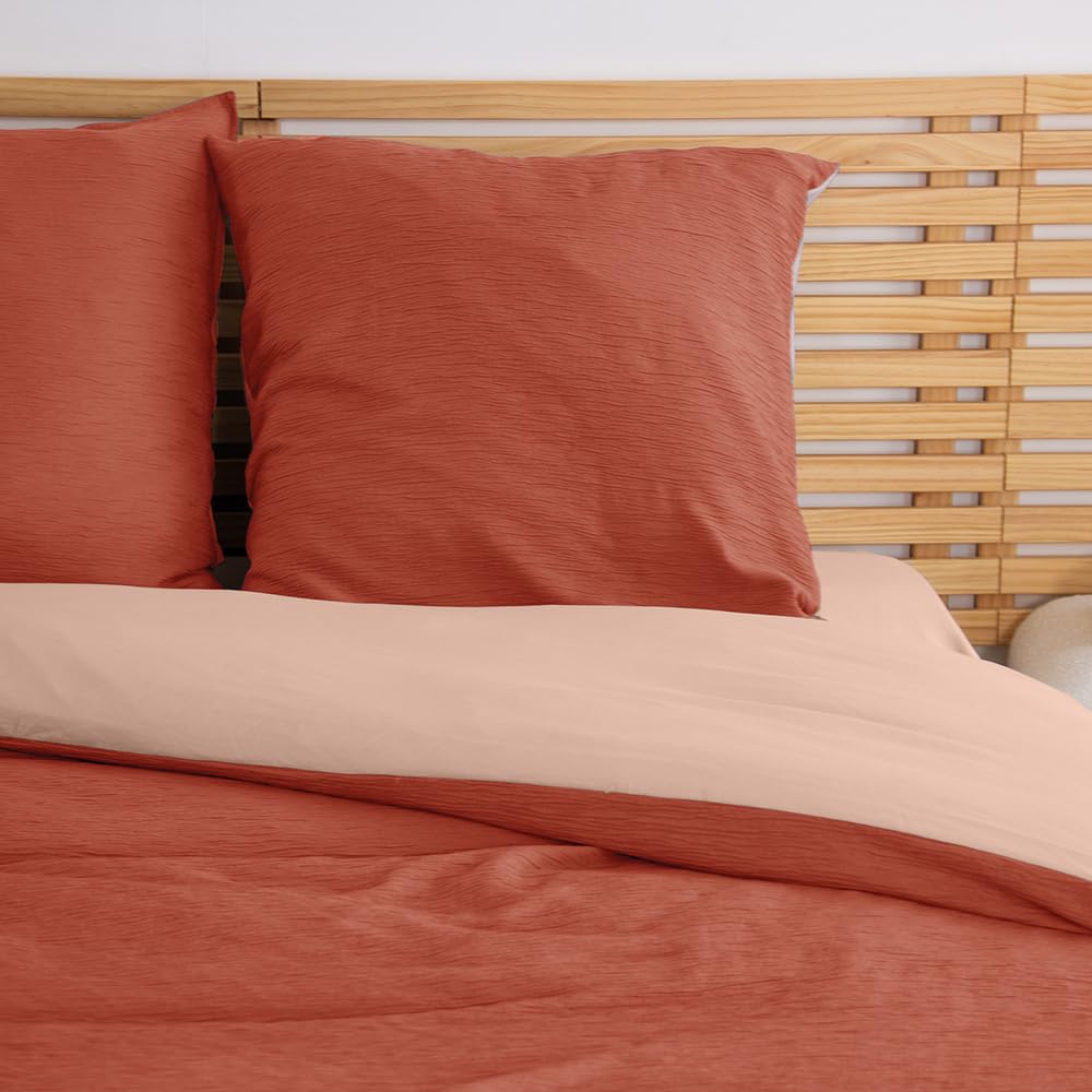 Parure de lit 220x240 rouge housse de couette effet gaze de coton