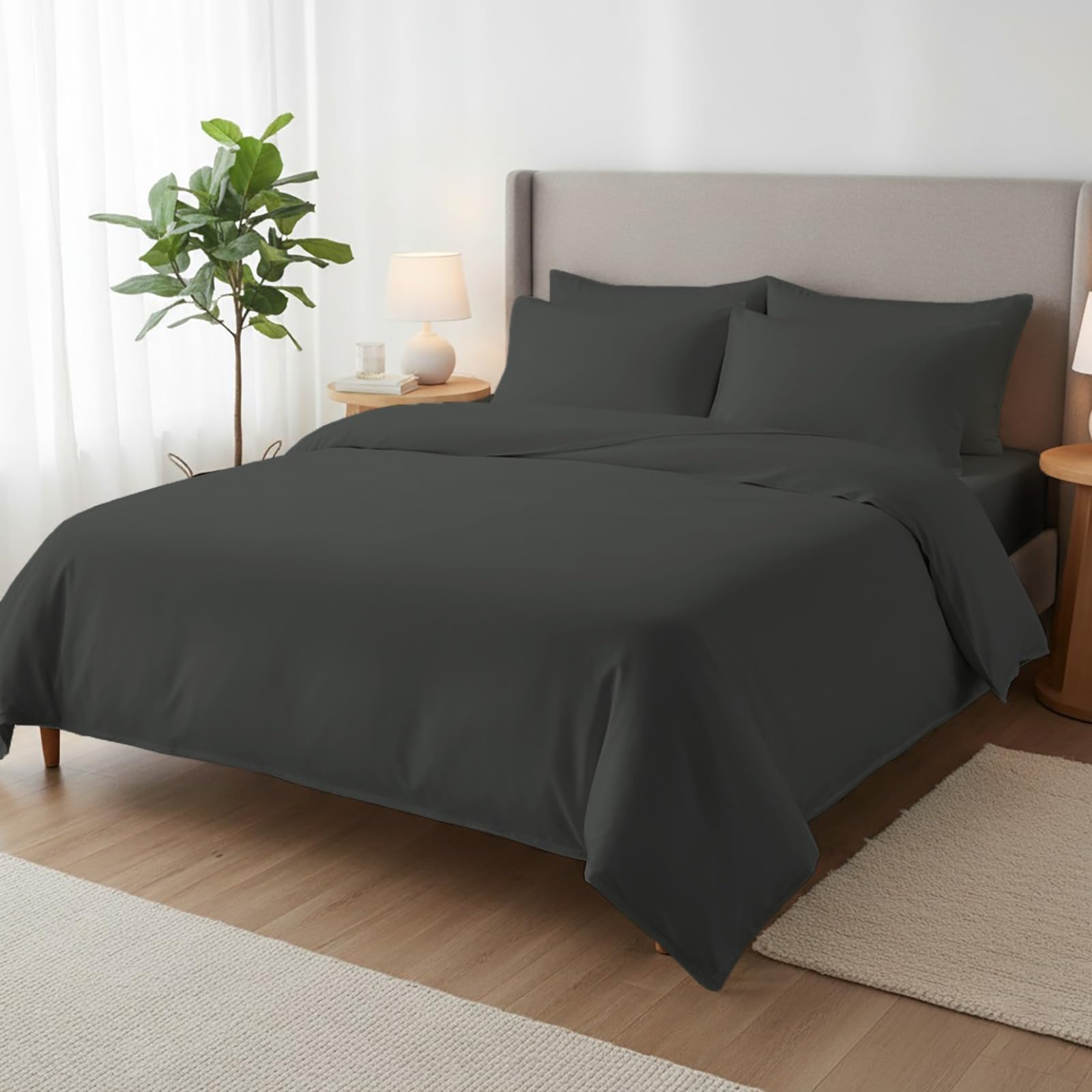 Dreema 4PCS King Size Duvet Cover Set | 100% Egyptian cotton 400TC Luxury Bedding | King 25cm Deep Fitted Sheet + 2 Pillowcases | Ultra-Soft, Breathable Hotel-Quality Set
