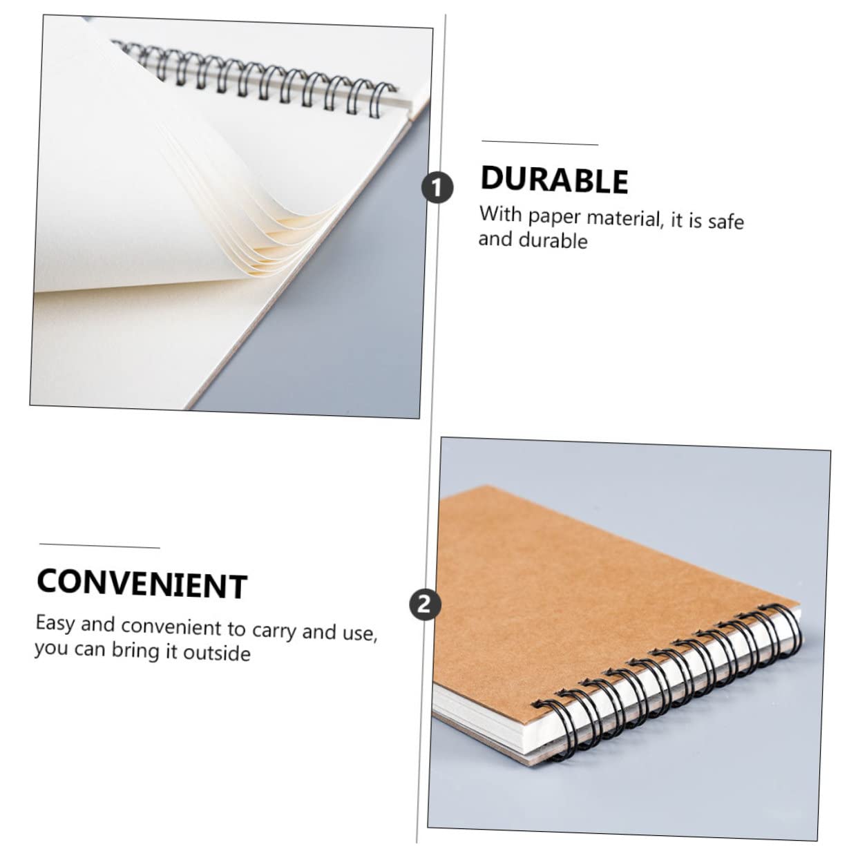 NUOBESTY Carnet de Croquis Spirale A4 Marron pour Jeunes, Lot de 2, Papier