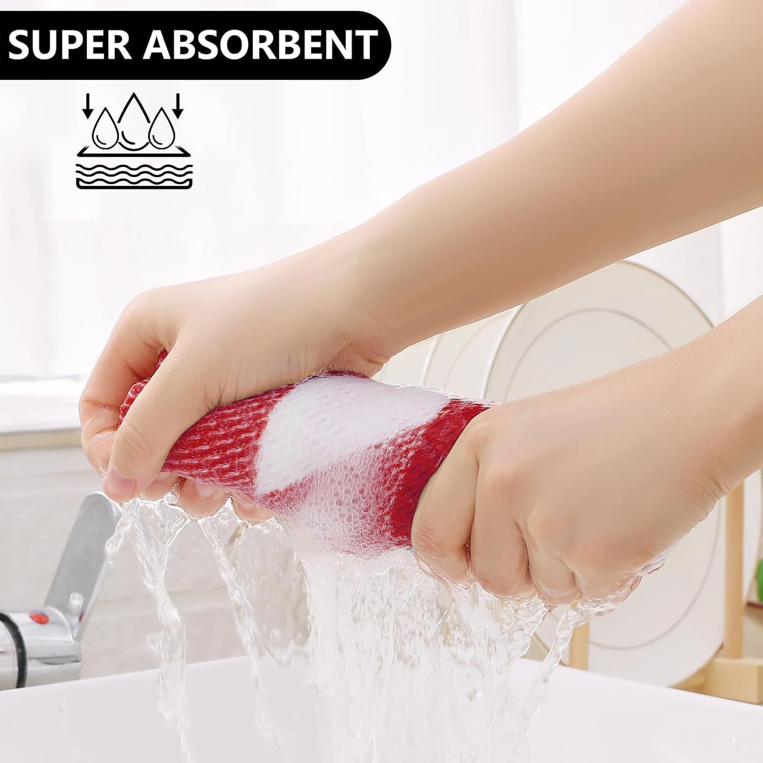 Homaxy Kitchen Towels and Dishcloths Set, 12 x 12 and 13 x 28 Inches, Set of 8 Bulk Cotton Waffle Weave Check Plaid Kitchen Towels, Super Soft and Absorbent Dish Towel, White & Red - Image 6