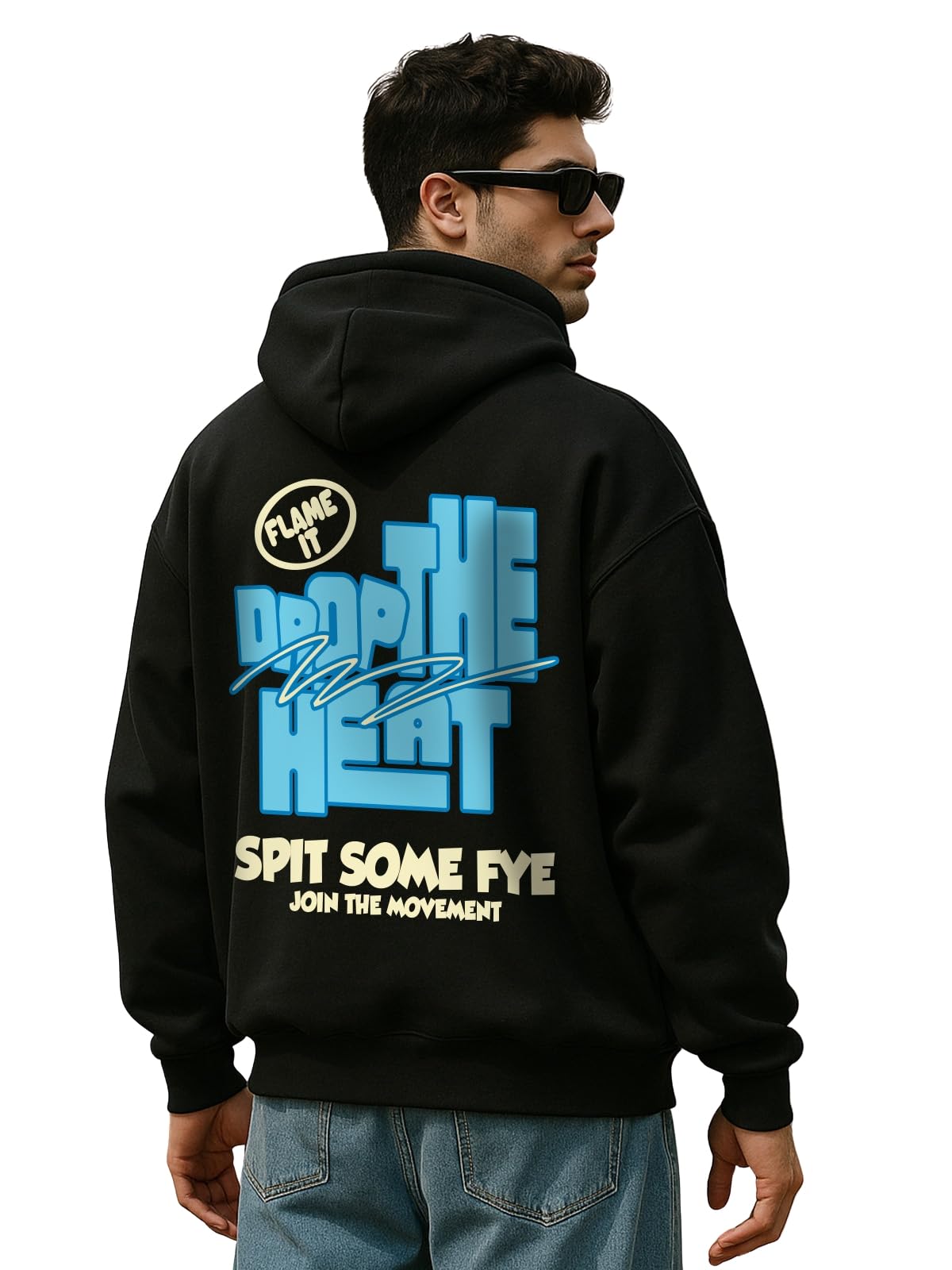 Polycotton Spun Oversized Fit Drop Shoulder Hooded Sweatshirt Full Sleeves Back Graphic Printed Jumper Hoodie for Men (Available Sizes: S to 3XL)