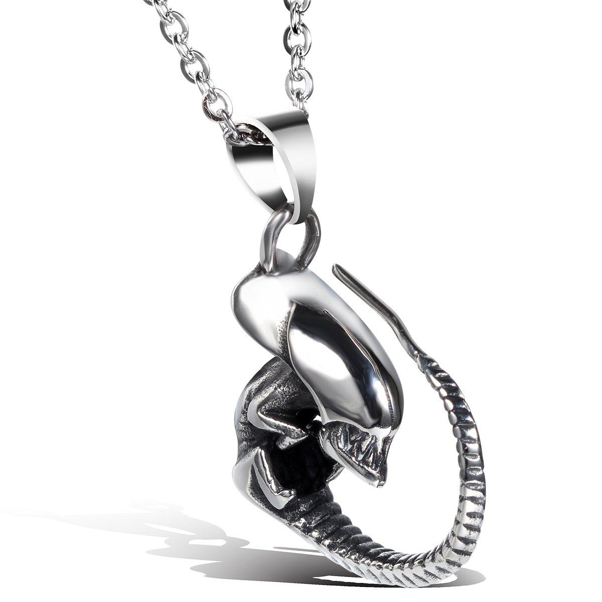 Xmas Gift for Men Stainless Steel Tribal Biker Mens Alien Dragon Pendant Necklace, 22 inch Chain, Colour Black Silver (with Gift Bag)
