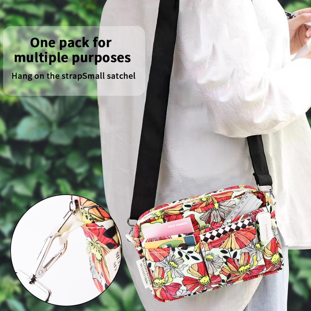 E-WEICHEN Organizador de cartera de múltiples bolsillos con cremallera, bolsa de maquillaje, artículos esenciales de viaje para mujeres, bolsa simple impermeable para lápices de papelería para diario,