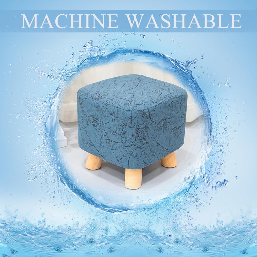 White,Square/40*40*40cm,LDLCYCN Ottoman Cover Square/Round Ottoman Slipcover Tech Fabric Foot Stool Cover Full Wrap Dustproof Footstool Protector with Elastic Bottom Detachable Stool Cover Washable