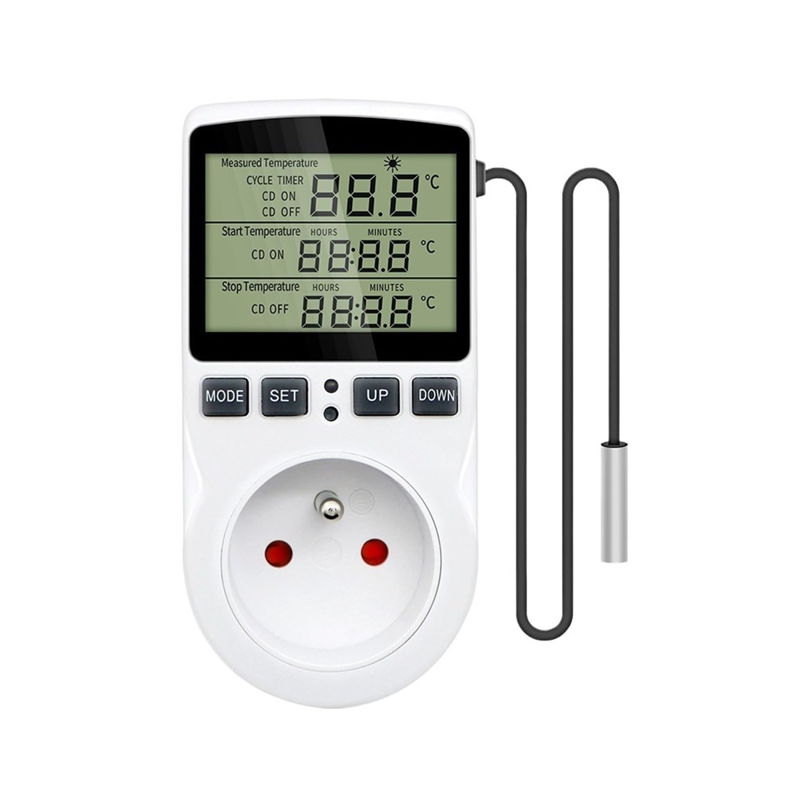 Temperature Controller Socket Digital Thermostat 120/220V Timer Socket Outlet Heating Cooling Switch With Sensor Probe(FR Plug)