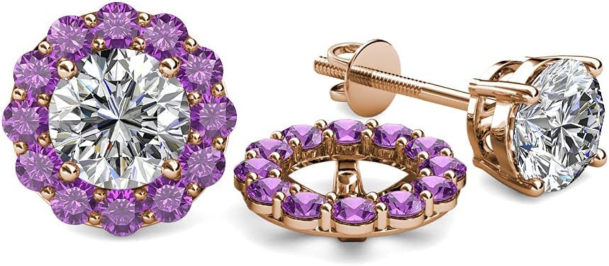Amethyst Halo Jacket for Stud Earrings 0.72 ctw 14K Rose Gold