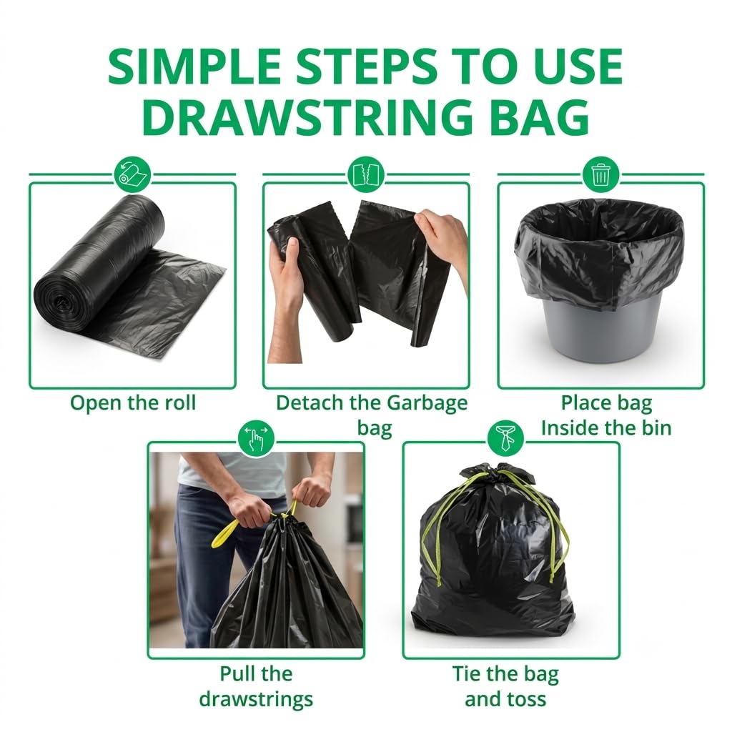 90 Black Garbage Bags - Medium Size 19x21" -5