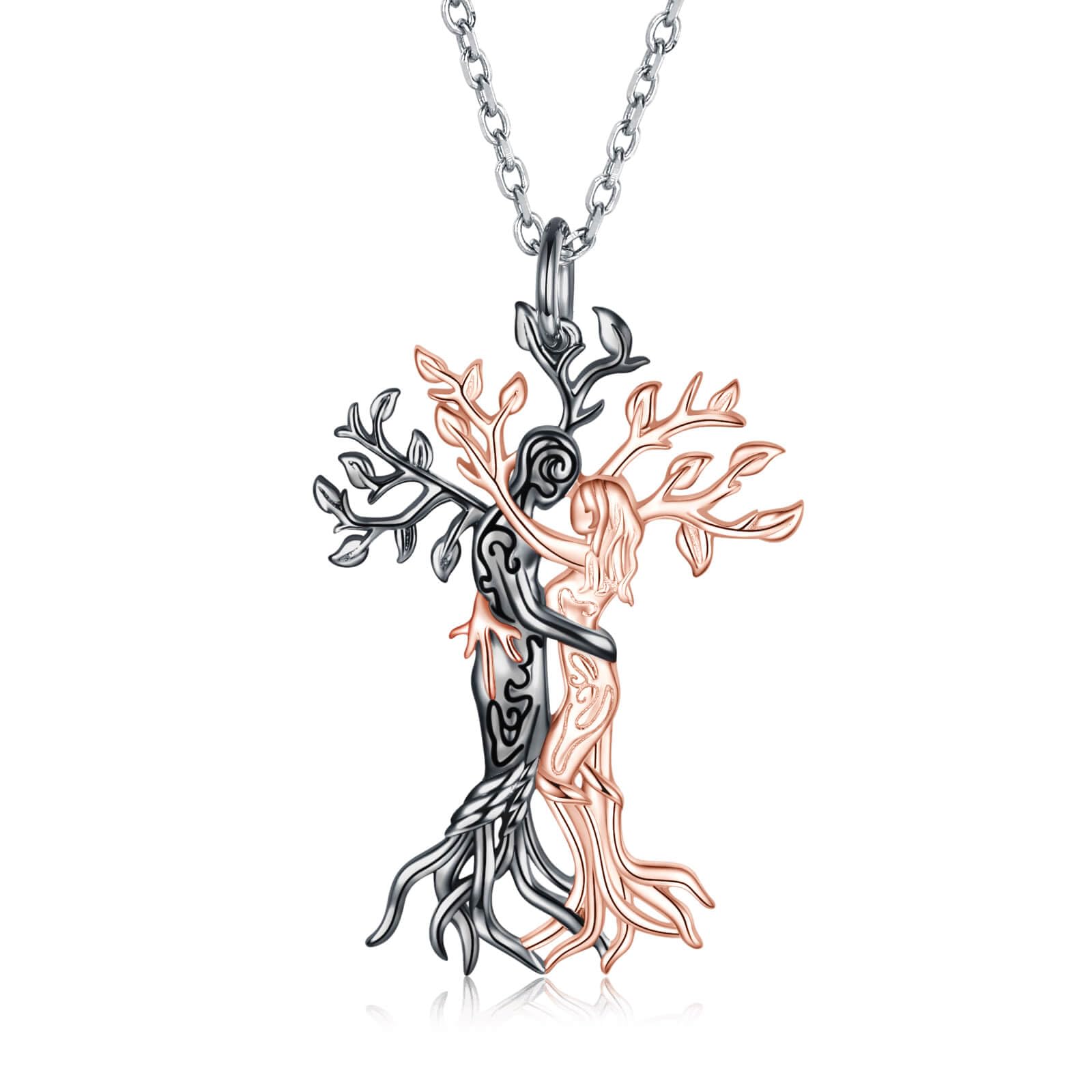 Zepmais Hug Couple Necklace for Women - 925 Sterling Silver Tree of Life Pendant Lovers Embrace Jewelry Gifts for Wife Girlfriend, Him and Her