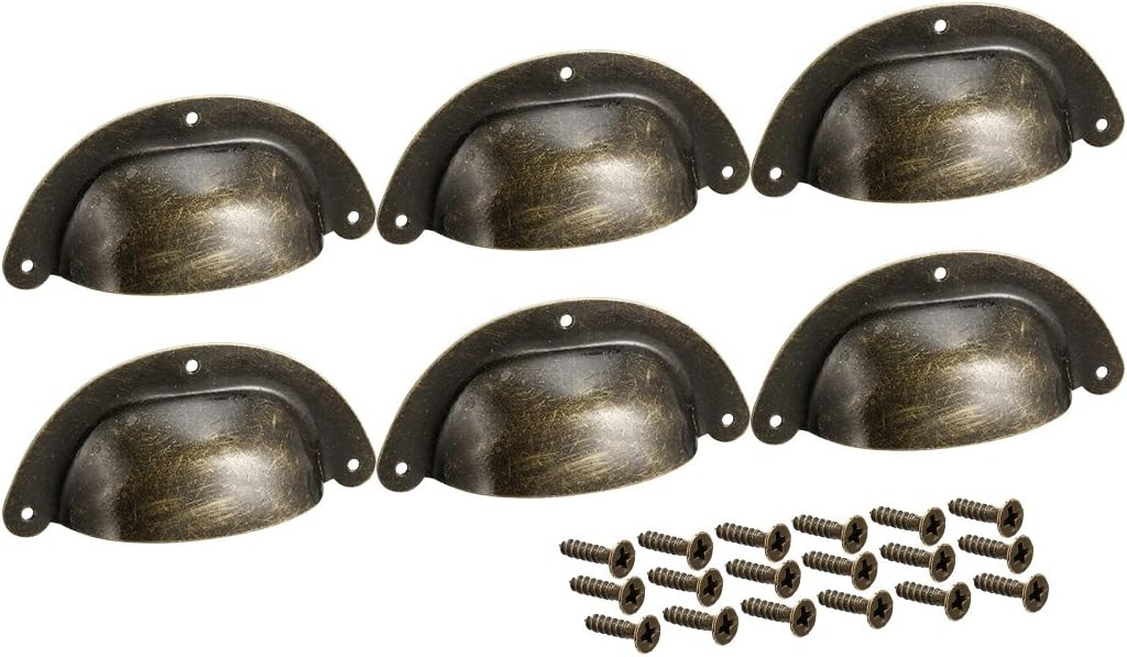 uxcell Cup Pulls, Carbon Steel Shell Pull Handles Bronze Tone for Dresser Kitchen Cabinet Drawer, 3.9" Length 1.77" Width,6 Pack