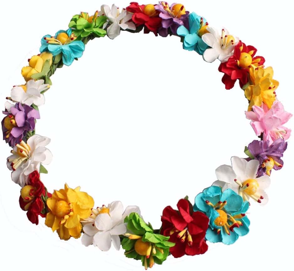 Colorful Paper Flower Girl Halo Head Crown Circlet Wreath Garland Headband with Ribbon Pretty Wedding Headwear Floral Headdress Bohemian Garland Hippy Hair Accessories for Children Women Girls