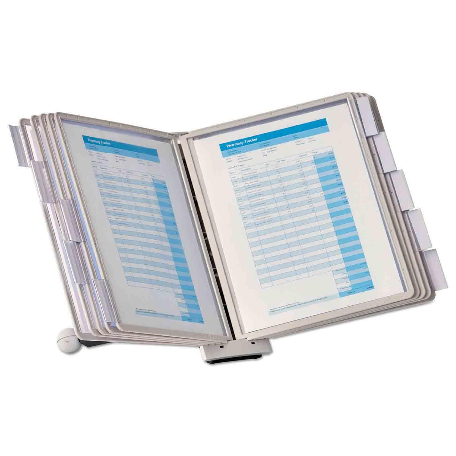 Organizzatore Documenti Scrivania con Sistema Riferimento, Raccoglitore Fogli Mobili Tavolo, Espositore Cataloghi, 20 Tasche Doppia Faccia, Organizer Morsetto Scrivania