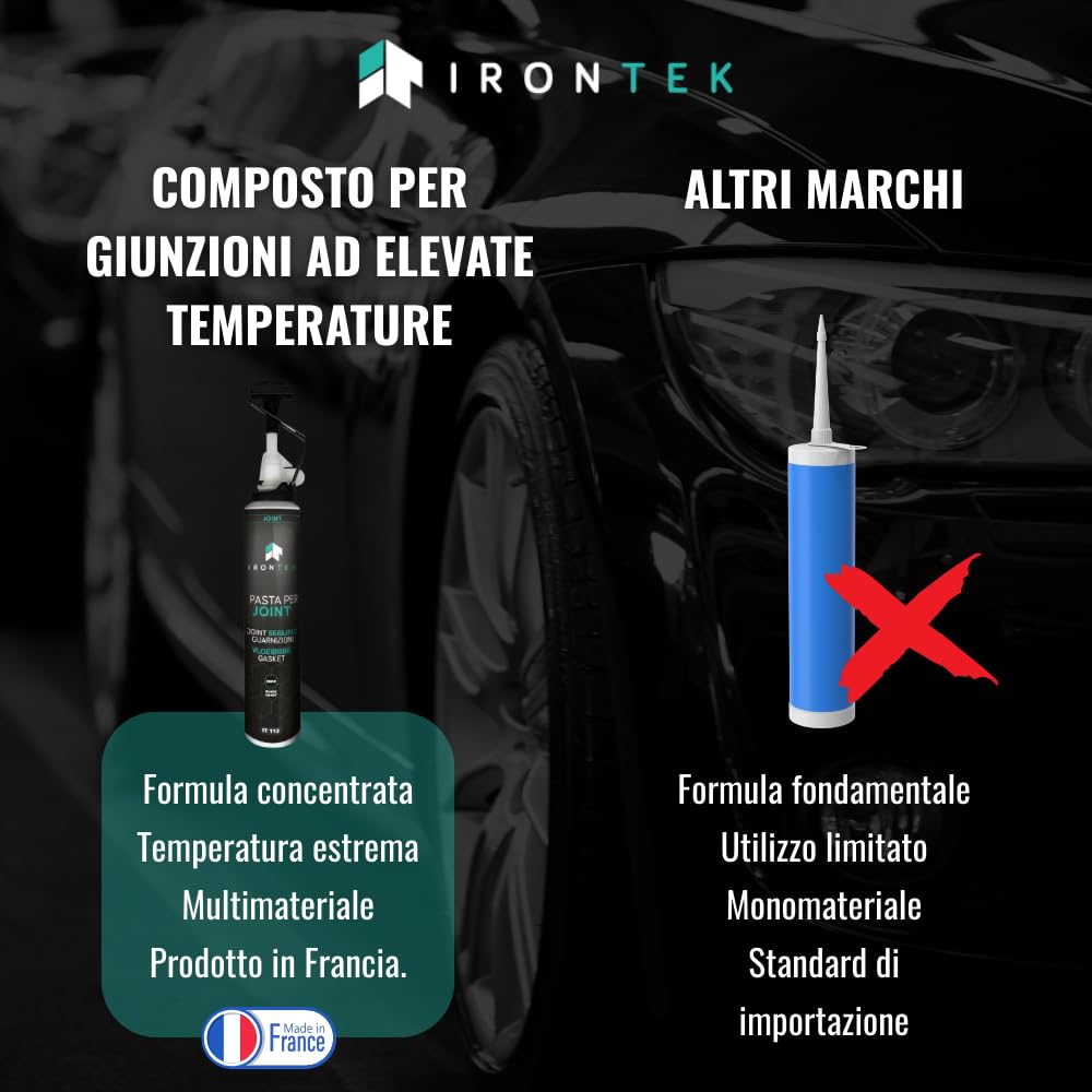 IRONTEK Pasta Sigillante Motore Nera 200ml IT112 | -50°C +250°C | Resistente a Olio e Carburanti | Carter Pompa Testata | Elastomerica