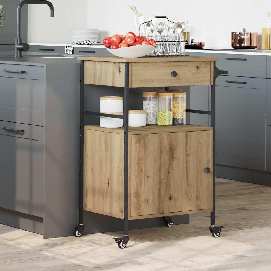 vidaXL Carro de Cocina Roble Artisan 56 x 43 x 89,5 cm | Un acabado suave que le da un toque de elegancia, Ideal para servir comida o guardar cosas,