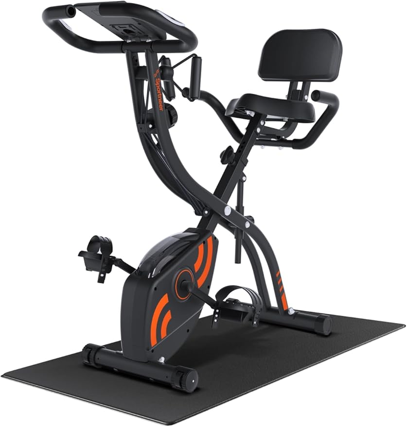 Sportneer Cyclette, pieghevole, 4 in 1, ergometro, per interni con 16 livelli di resistenza, ergometro, pieghevole, con display LCD e sensori di polso, per principianti e professionisti