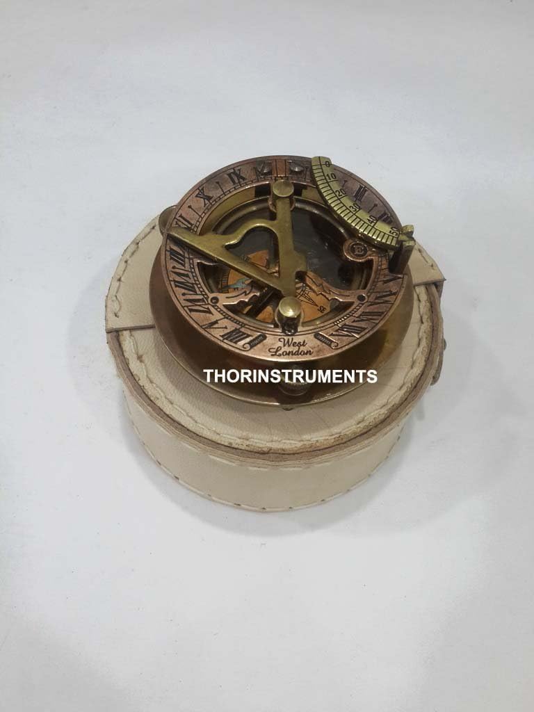 Brass Sundial Compass W/Case ~ Pocket Sundial Compass ~ Nautical Gift Rustic Vintage