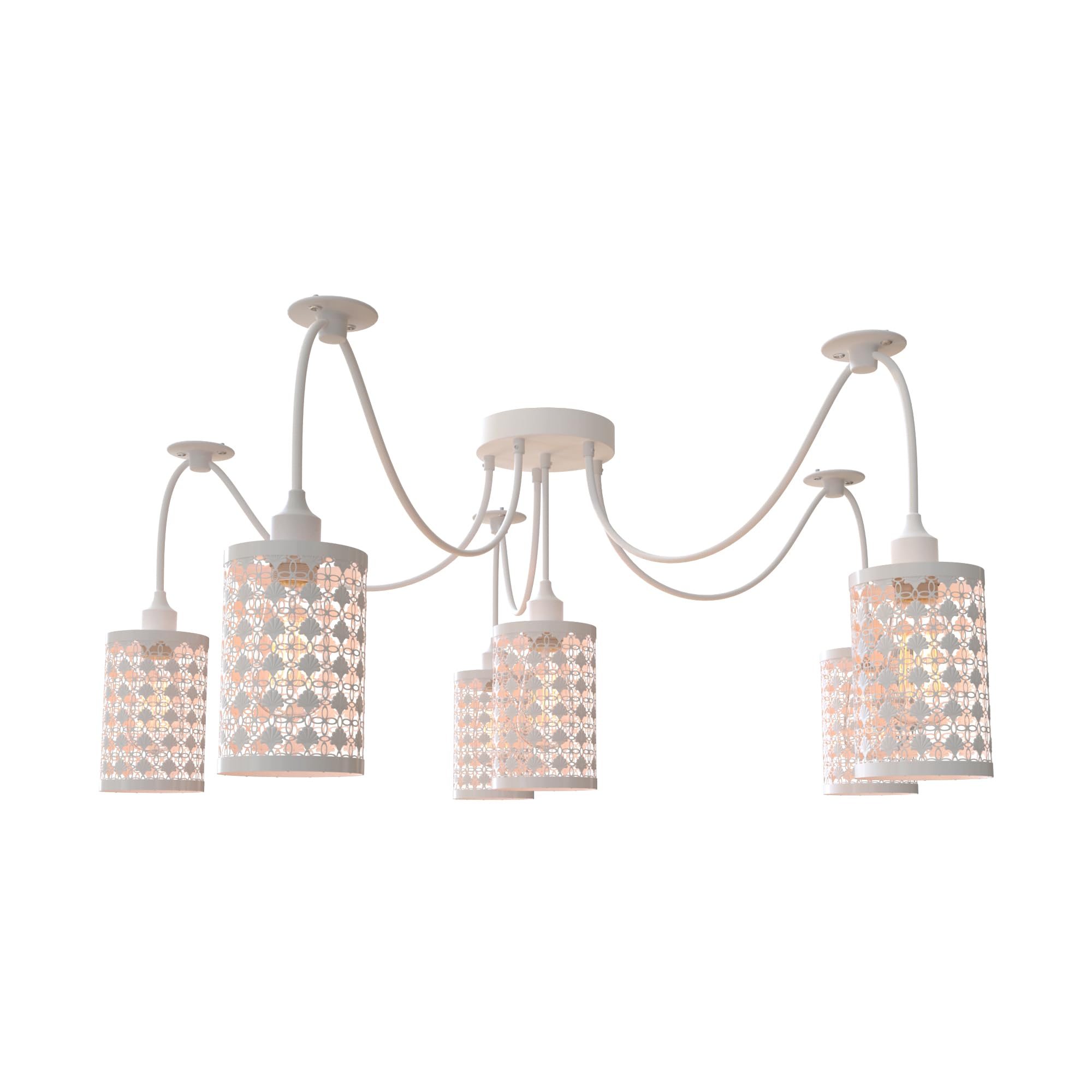 DC VOLTAGE 6 Head White Spider Pendant Light E27 9.5cm Metal Wire Cage Adjustable Hanging Ceiling for Bedroom Dining Room Living Room