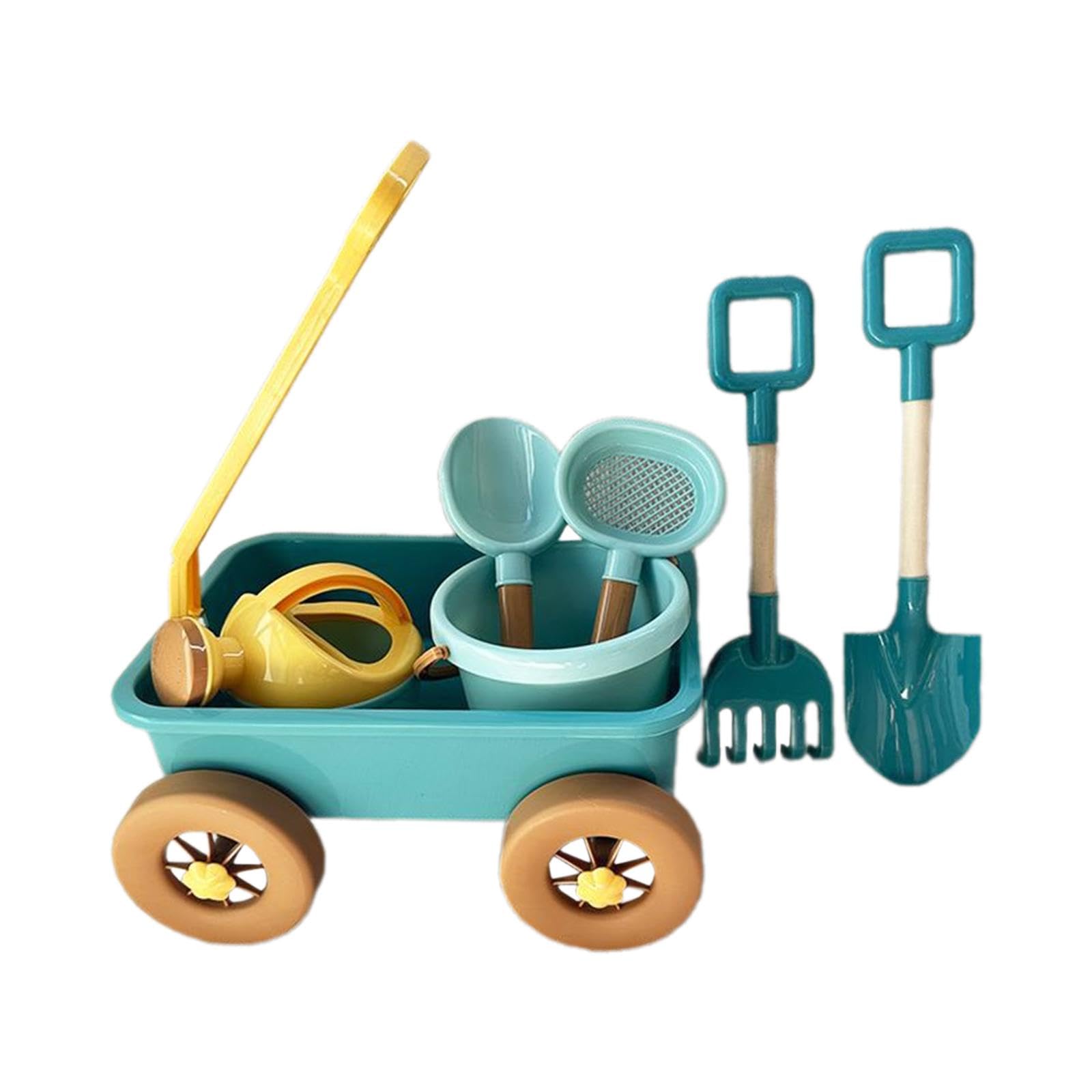 Set di Giocattoli da Esterno per Il Gioco di Ruolo: Carretto, Ruota da Sabbia, Secchiello dell'Acqua, Attrezzi da Giardino, Giocattolo da Traino, Blu