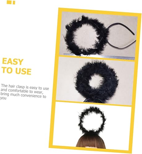 Miniatura 3 de Abaodam 6pcs Black Angel Headband Headbands Head Bopper Headpiece Gothic Headband Black Marabou Headband Halloween Headdress Devil Horns Headband