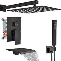 Vista 12 de Midanya Sistema de Ducha con Caño de Bañera, Juego de Grifería de Ducha para Bañera con Cabezal de Lluvia Cuadrado y Rociador de Mano Montaje