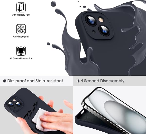 Supdeal Coque en Silicone Liquide pour iPhone 15 Plus, [Protection de la Caméra] [Coque en Microfibre] [Protection 4 Couches], Étui à Prise en Main Ultra-Mince et Confortable, 6,7", Noir - 3