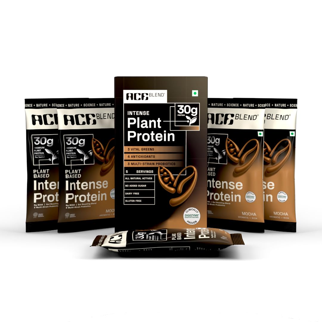 Ace Blend Intense 30G Plant Protein (5 Servings) | Pea & Brown Rice Isolate | 6G BCAA | Complete Amino Acid Profile | Gut Friendly | Muscle Growth & Recovery | Men & Women | Mocha Flavour-image-13