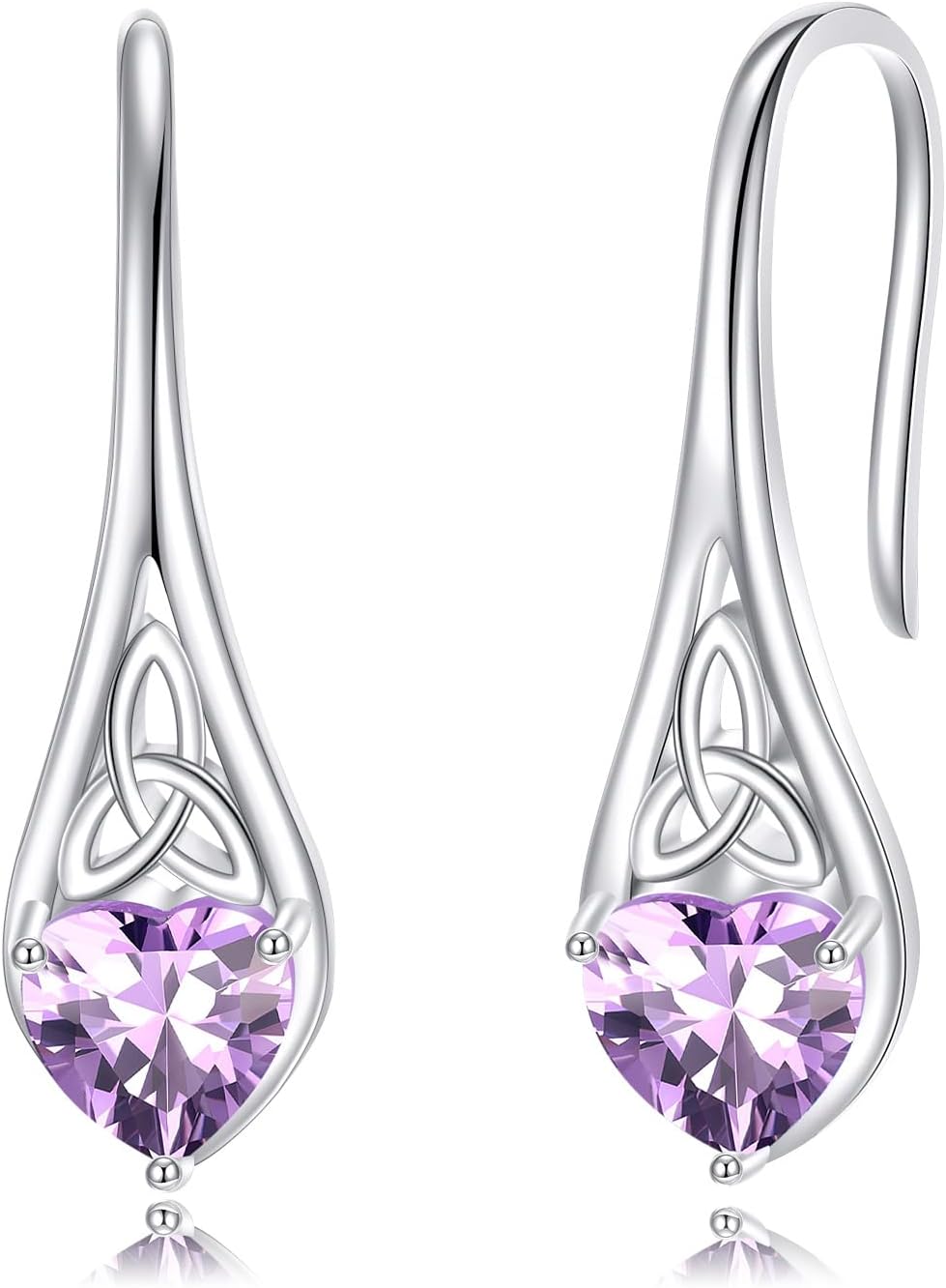Celtic Earrings 925 Sterling Silver Trinity Knot Hook Dangle Drop Earrings with 6mm Heart Birthstones Jewelry Gifts for Women Her