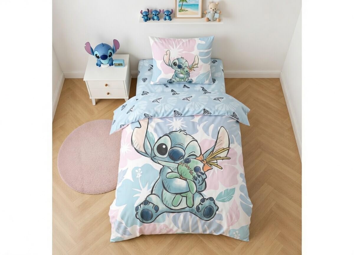 Stitch 3 Piezas Funda Nórdica Cama 90 140x200 + Funda + Bajera 90x200 Niño