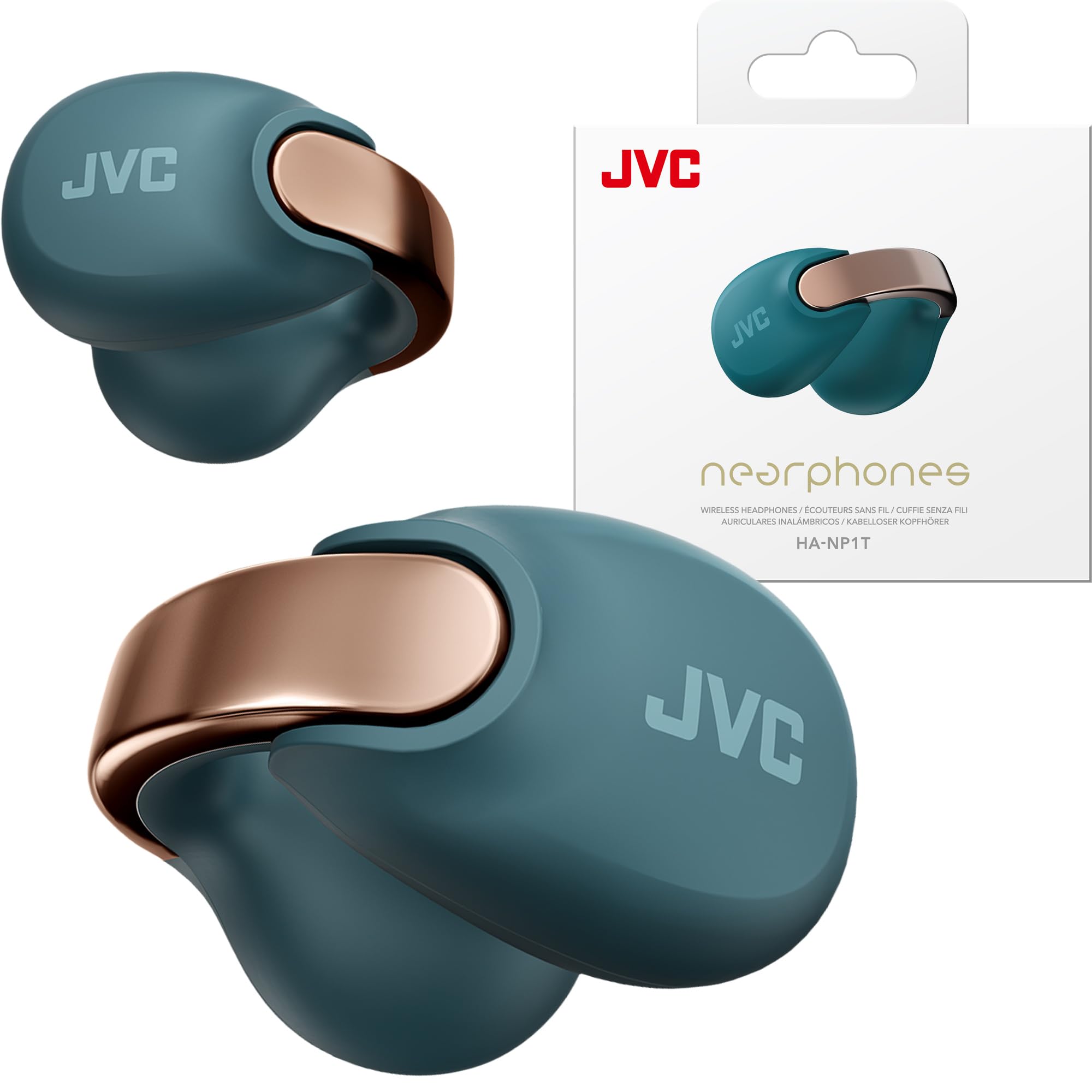 JVC Nearphones Open Ear True Wireless Headphones - Open Ear Earbuds - Bluetooth 5.3-24H Playback - IPX4 Water Resistant - Built-in Mic - Awareness & Comfort - Ear Clip Earbuds - HANP1T