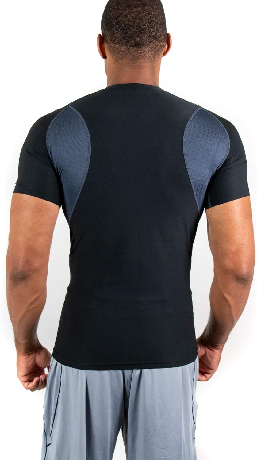 DEVOPS 3 Pack Men's Cool Dry Short Sleeve Compression Shirts, Sports Baselayer T-Shirts Tops, Athletic Workout Shirt