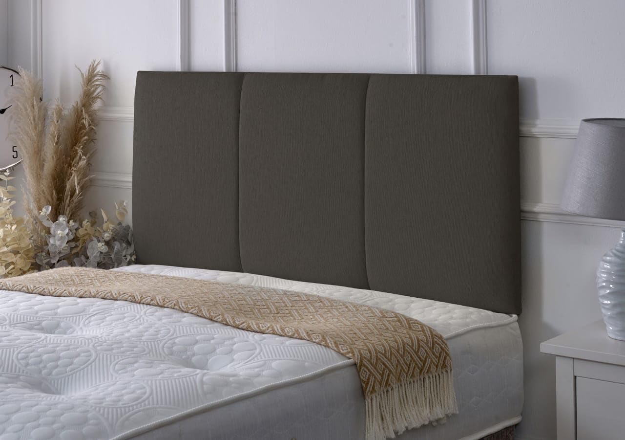 Alton Padded Paneled Divan Bed Headboard | Chenille Fabric Headboards (Charcoal, Small Double) — image 1