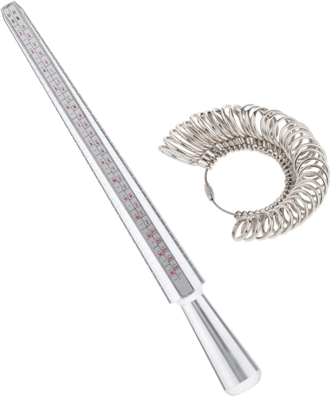 27 Pc Sizer Set Metal Finger Mandrel Measuring Tool Gauge with 2 Polishing Cloths - for Jewelry Making, Rings Sizing, US Sizes 1-15, European Sizes 41-76 - UK Size D - Z+5