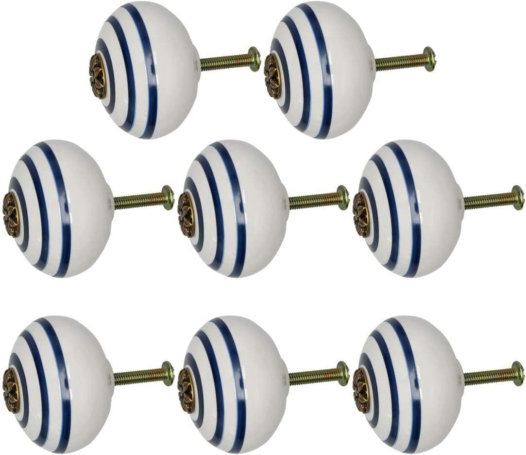 RiJpex8pcs Ceramic Knobs Vintage Knob Drawer Door Cabinet Cupboard Wardrobe Dresser Decorative Blue Circle