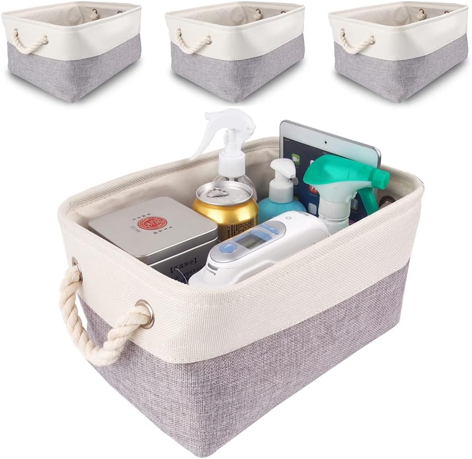 Mangata Canvas Storage Box set of 4, Foldable Fabric Storage Baskets