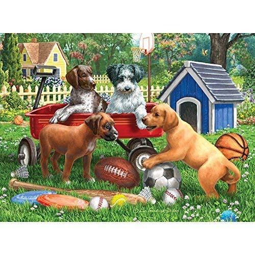 Bits and Pieces - 1000 Piece Jigsaw Puzzle for Adults - Sporty Pup Pals - 1000 pc Puppies Playing Sports Jigsaw by Artist Liz Goodrick-Dillon