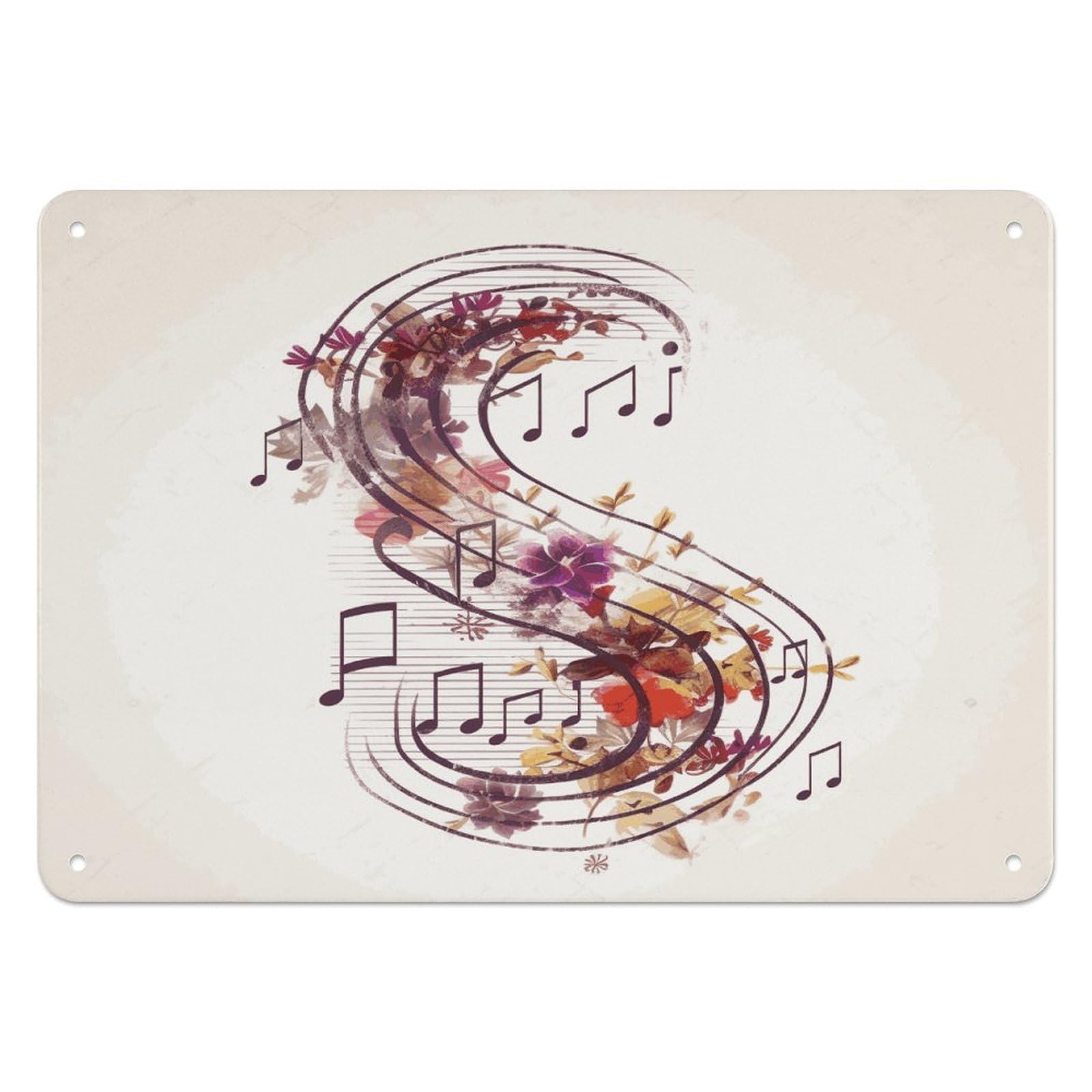 Fekiloot Style Musical Note Floral Wall Decor Iron Painting Metal Sign