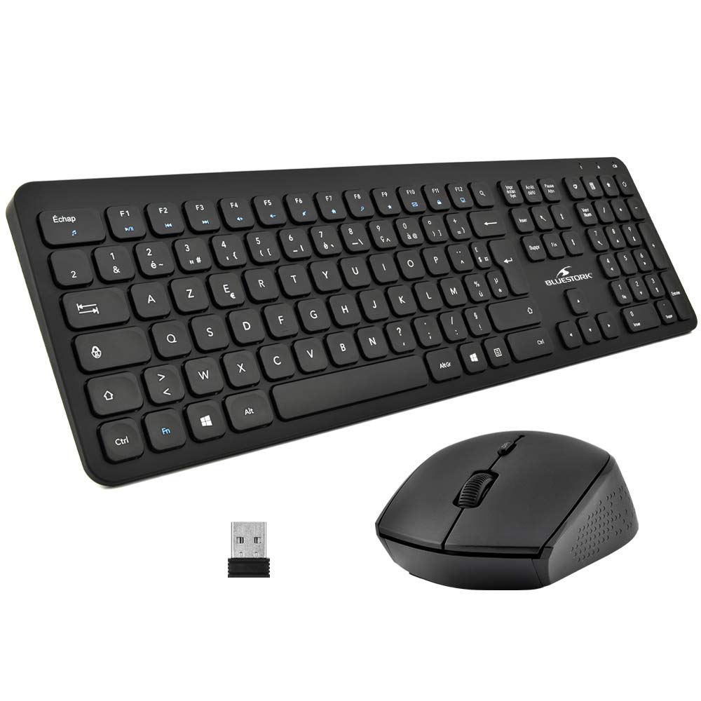 Bluestork - Pack Easy Slim Teclado y Ratón Inalámbrico - Wireless - Silencioso - Diseño Ultra Silm - AZERTY FR (Negro)