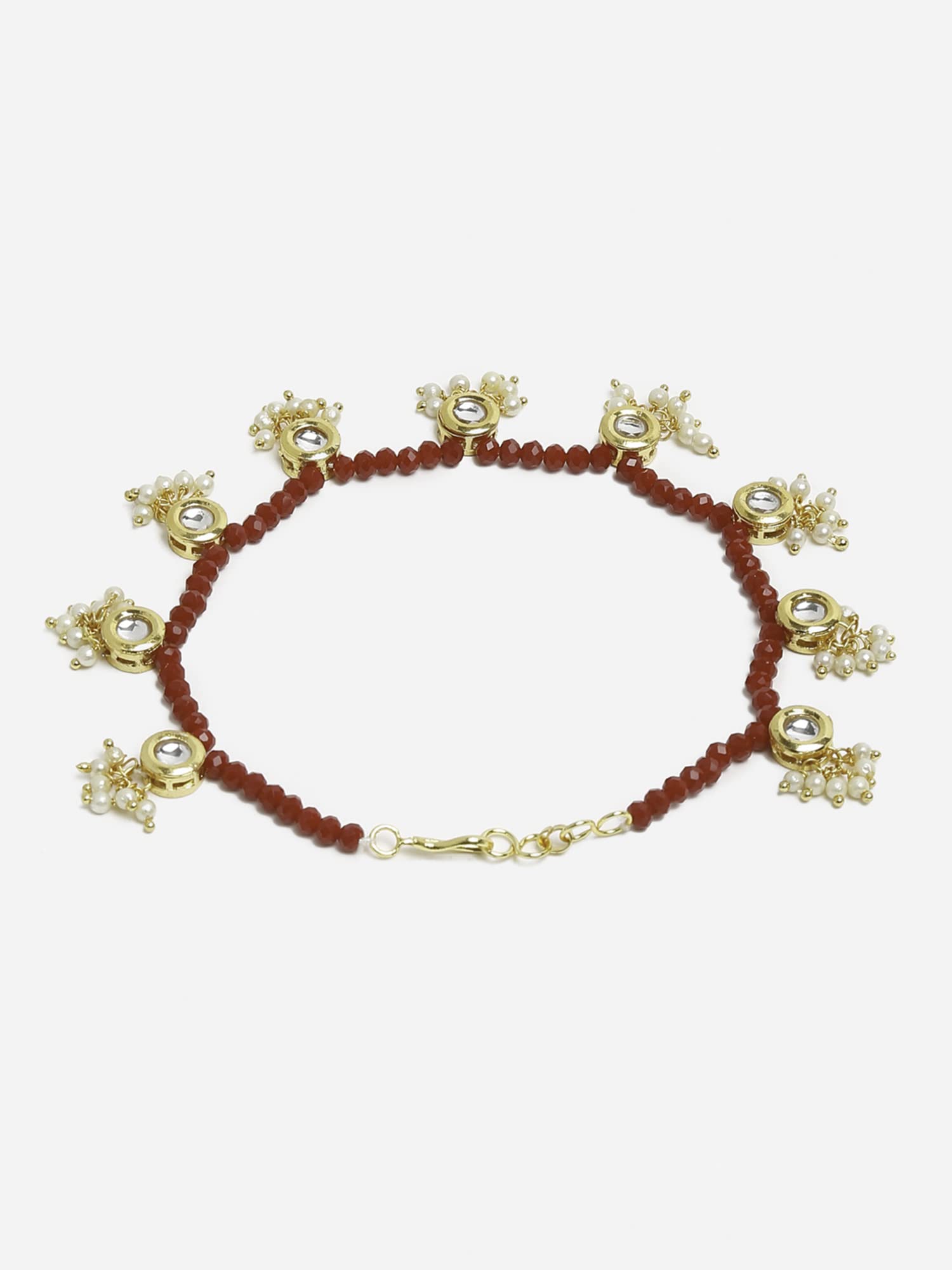 Ruby Raang Women's Mixed Metal Artificial Kundan anklets - Traditional Jewellery Set for Women (Red) - Image 2 thumbnail