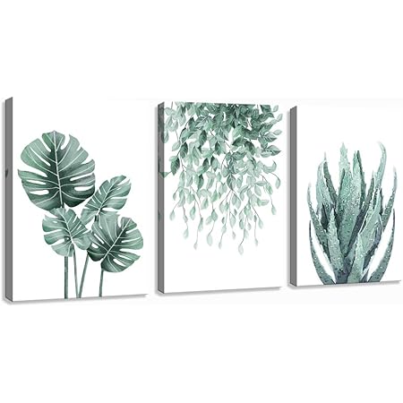 Amazon Com Green Canvas Wall Art For Living Room Bedroom Monstera Shallow Green Leaf Tropical Succulent Plant Picture Canvas Prints Modern Framed Minimalist Water Color Set Of 3 Piece 12 X 16 Posters